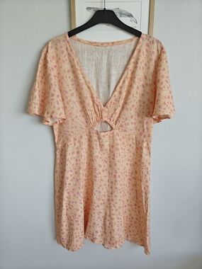 Peach + Pink Floral V-Neck Mini Dress